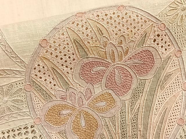 平和屋着物▽訪問着　単衣　中国三大刺繍　汕頭刺繍　スワトウ刺繍　紬地　鼓熨斗花鳥文　正絹　逸品　AAAZ9329fy