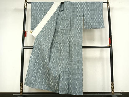 平和屋着物▽上質な紬 単衣 絣文様 正絹 逸品 AAAZ9331fy