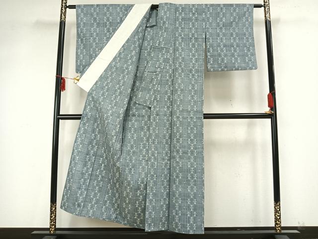 平和屋着物▽上質な紬 単衣 絣文様 正絹 逸品 AAAZ9331fy