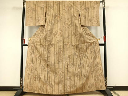 平和屋着物▽上質な紬 単衣 枝葉文 正絹 逸品 AAAZ9333fy