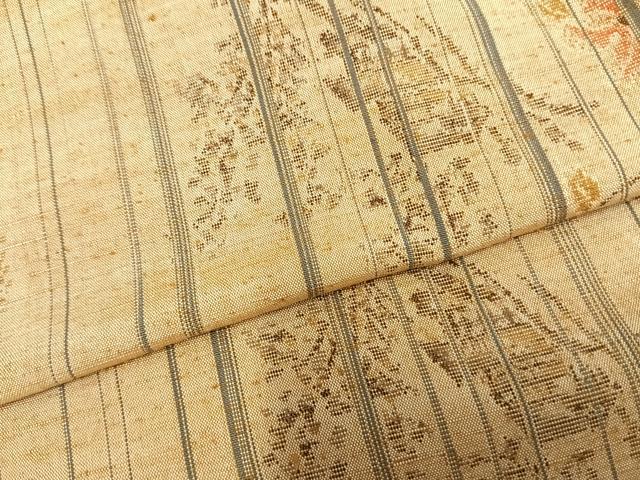 平和屋着物▽上質な紬 単衣 枝葉文 正絹 逸品 AAAZ9333fy