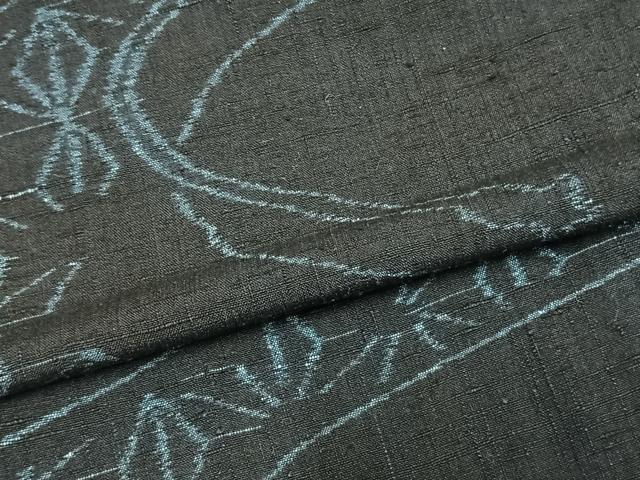 平和屋着物▽上質な紬 単衣 流水麻の葉文様 正絹 逸品 AAAZ9334fy