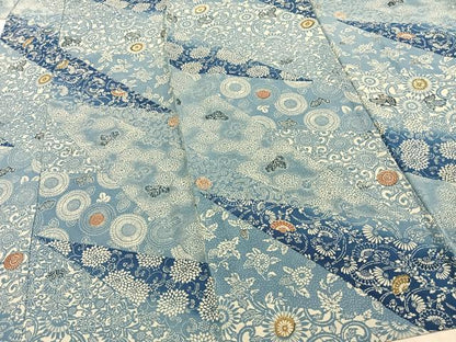 平和屋着物▽上質な小紋 単衣 藍 型染め 切嵌花文 正絹 逸品 AAAZ9336fy
