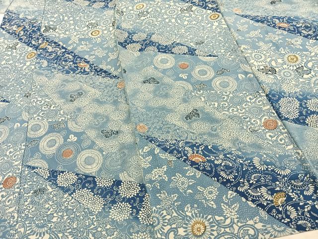 平和屋着物▽上質な小紋 単衣 藍 型染め 切嵌花文 正絹 逸品 AAAZ9336fy