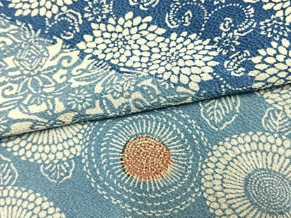 平和屋着物▽上質な小紋 単衣 藍 型染め 切嵌花文 正絹 逸品 AAAZ9336fy
