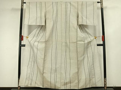 平和屋着物▽上質な紬 単衣 よろけ縞 正絹 逸品 AAAZ9337fy
