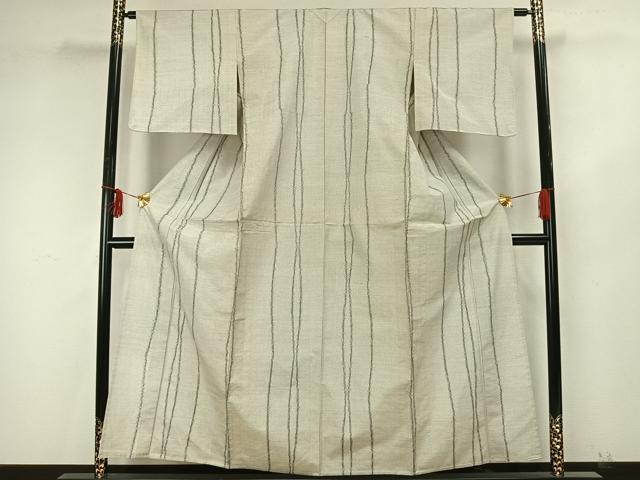 平和屋着物▽上質な紬 単衣 よろけ縞 正絹 逸品 AAAZ9337fy