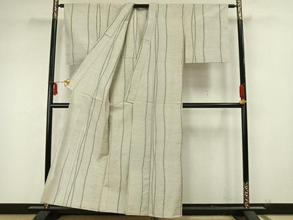 平和屋着物▽上質な紬 単衣 よろけ縞 正絹 逸品 AAAZ9337fy