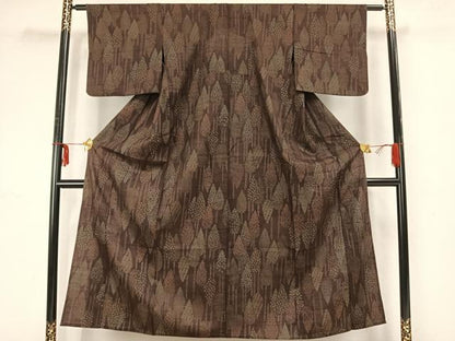 平和屋着物▽上質な紬　単衣　樹林文　正絹　逸品　AAAZ9338fy