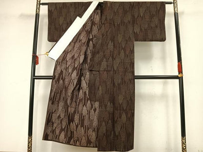 平和屋着物▽上質な紬　単衣　樹林文　正絹　逸品　AAAZ9338fy