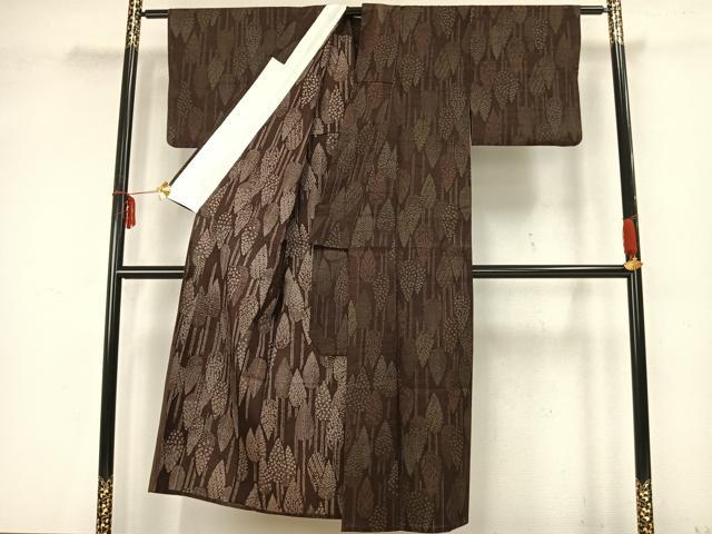 平和屋着物▽上質な紬　単衣　樹林文　正絹　逸品　AAAZ9338fy