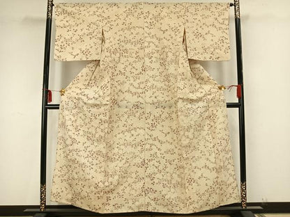 平和屋着物▽上質な紬　生紬　単衣　草花文　正絹　逸品　AAAZ9339fy