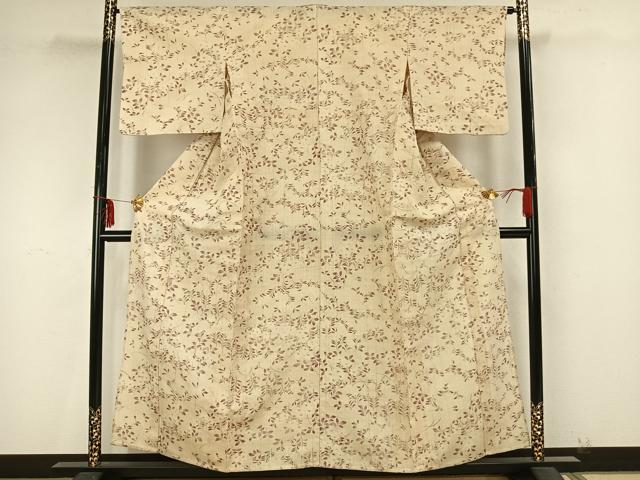 平和屋着物▽上質な紬　生紬　単衣　草花文　正絹　逸品　AAAZ9339fy