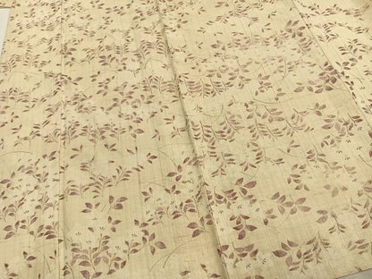 平和屋着物▽上質な紬　生紬　単衣　草花文　正絹　逸品　AAAZ9339fy