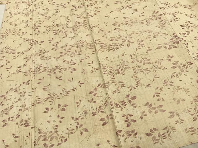 平和屋着物▽上質な紬　生紬　単衣　草花文　正絹　逸品　AAAZ9339fy