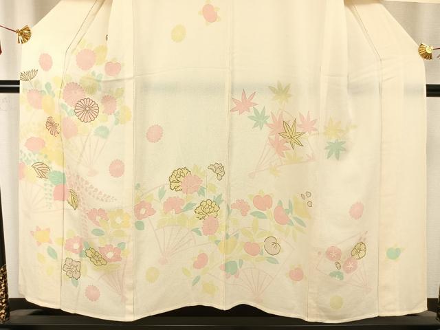 平和屋着物▽訪問着 単衣 扇面花文 金彩 鬼しぼ縮緬 正絹 逸品 AAAZ9341fy