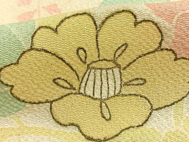 平和屋着物▽訪問着 単衣 扇面花文 金彩 鬼しぼ縮緬 正絹 逸品 AAAZ9341fy