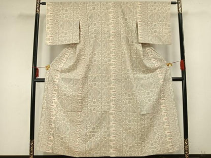 平和屋着物▽本塩沢 単衣 幾何学文 正絹 逸品 AAAZ9342fy