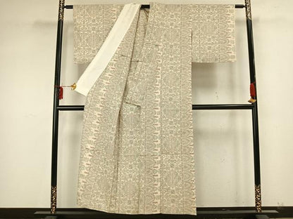 平和屋着物▽本塩沢 単衣 幾何学文 正絹 逸品 AAAZ9342fy