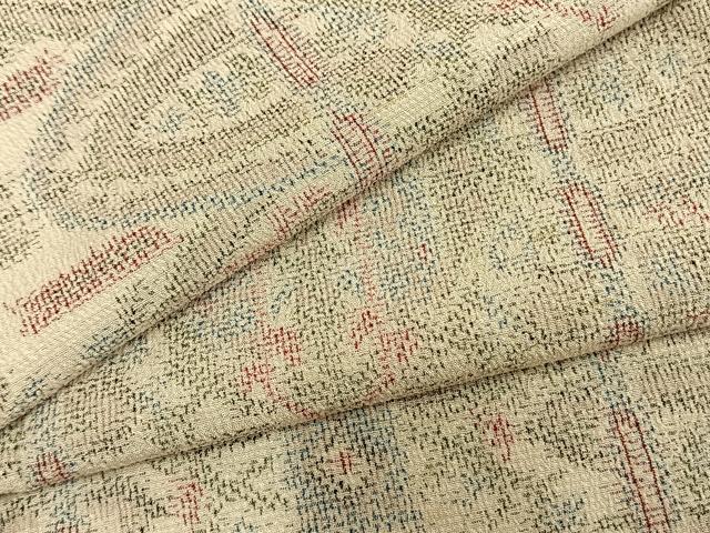 平和屋着物▽本塩沢 単衣 幾何学文 正絹 逸品 AAAZ9342fy