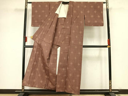 平和屋着物▽上質な紬 単衣 菱文 正絹 逸品 AAAZ9344fy