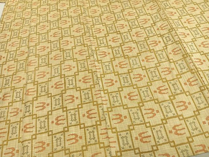 平和屋着物▽上質な紬 単衣 色紙飛鳥文 正絹 逸品 AAAZ9348fy