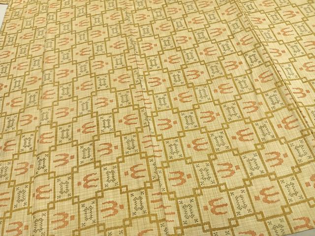 平和屋着物▽上質な紬 単衣 色紙飛鳥文 正絹 逸品 AAAZ9348fy