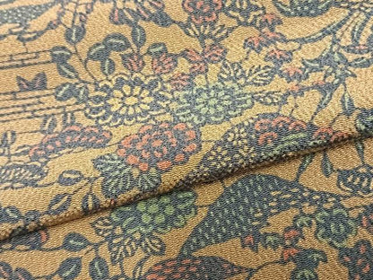 平和屋着物▽上質な小紋 単衣 型染め 風景草花文 鬼しぼ縮緬 正絹 逸品 AAAZ9349fy