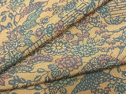 平和屋着物▽上質な小紋 単衣 型染め 風景草花文 鬼しぼ縮緬 正絹 逸品 AAAZ9349fy