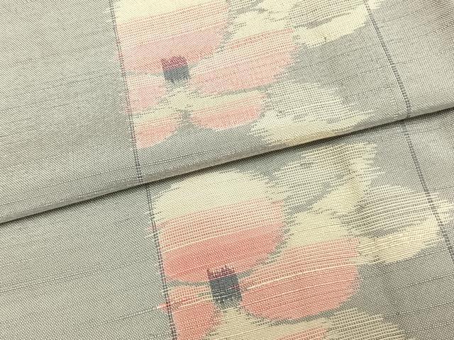 平和屋着物▽上質な紬 単衣 格子草花文 正絹 逸品 AAAZ9351fy