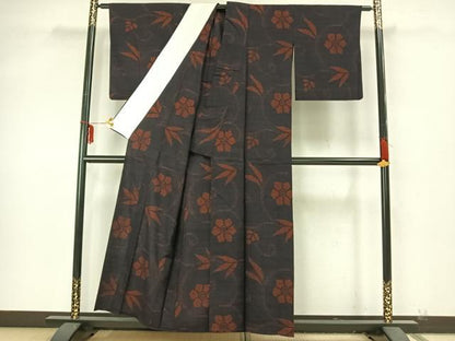 平和屋着物▽結城ちぢみ 単衣 花唐草文 正絹 逸品 AAAZ9352fy