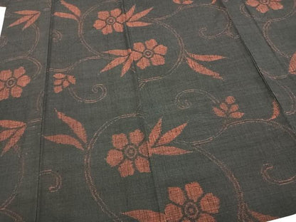 平和屋着物▽結城ちぢみ 単衣 花唐草文 正絹 逸品 AAAZ9352fy