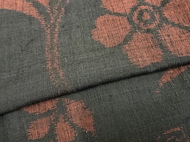 平和屋着物▽結城ちぢみ 単衣 花唐草文 正絹 逸品 AAAZ9352fy