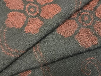 平和屋着物▽結城ちぢみ 単衣 花唐草文 正絹 逸品 AAAZ9352fy