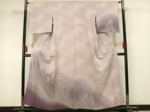 平和屋着物▽訪問着 単衣 刺繍 草花文 暈し染め 正絹 逸品 AAAZ9355fy