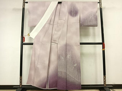 平和屋着物▽訪問着 単衣 刺繍 草花文 暈し染め 正絹 逸品 AAAZ9355fy