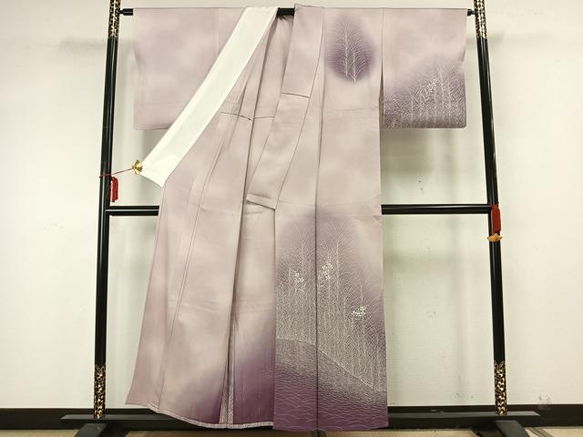 平和屋着物▽訪問着 単衣 刺繍 草花文 暈し染め 正絹 逸品 AAAZ9355fy