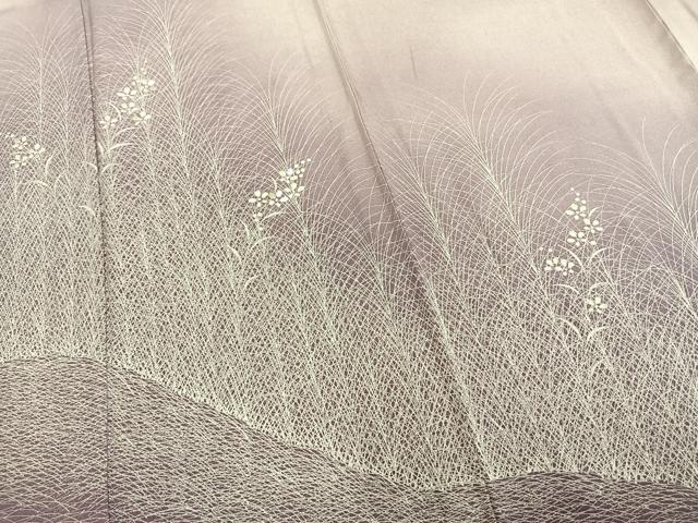平和屋着物▽訪問着 単衣 刺繍 草花文 暈し染め 正絹 逸品 AAAZ9355fy