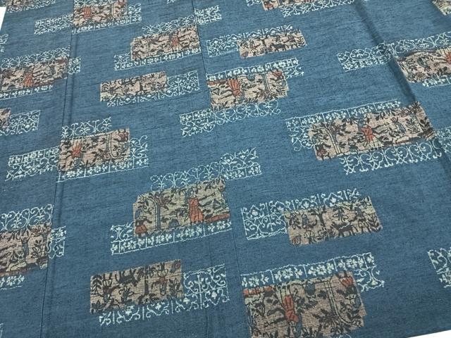 平和屋着物▽上質な紬 単衣 横段人物文 正絹 逸品 AAAZ9356fy