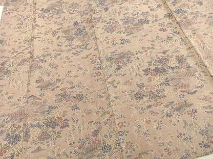 平和屋着物▽上質な小紋 単衣 風景草花文 正絹 逸品 AAAZ9357fy