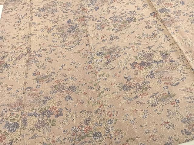 平和屋着物▽上質な小紋 単衣 風景草花文 正絹 逸品 AAAZ9357fy