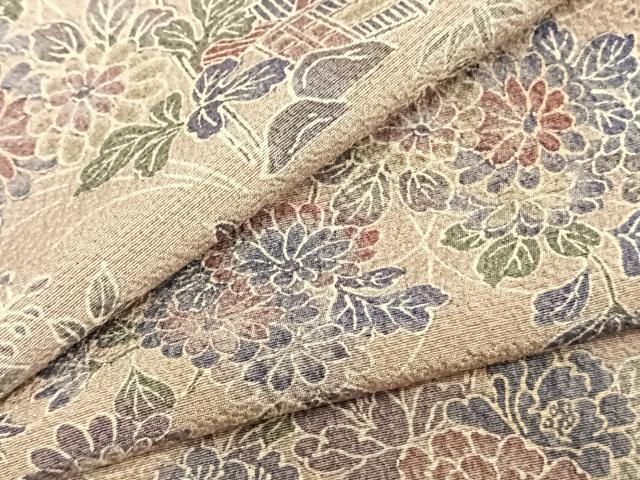 平和屋着物▽上質な小紋 単衣 風景草花文 正絹 逸品 AAAZ9357fy