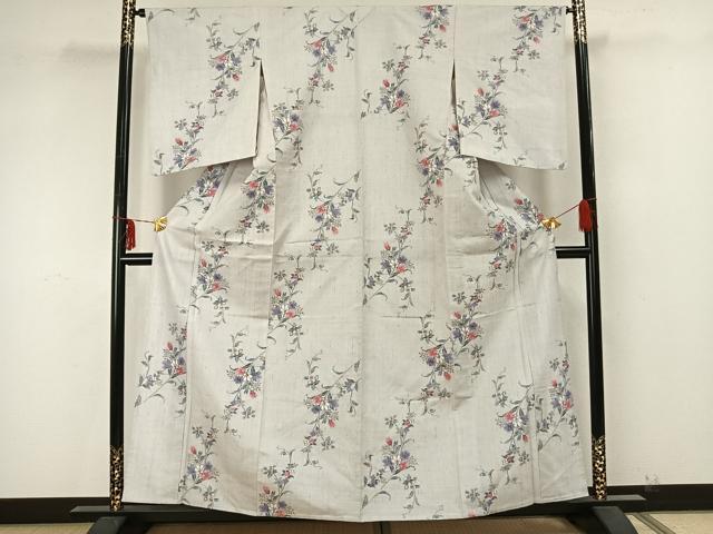 平和屋着物▽上質な紬 単衣 草花文 正絹 逸品 AAAZ9359fy