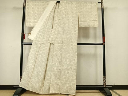 平和屋着物▽上質な紬 単衣 麻の葉文様 正絹 逸品 AAAZ9360fy