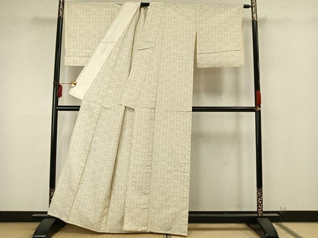 平和屋着物▽上質な紬 単衣 麻の葉文様 正絹 逸品 AAAZ9360fy