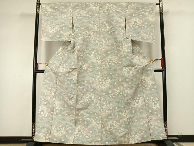 平和屋着物▽本場大島紬　単衣　切嵌花文　正絹　逸品　AAAZ9363fy
