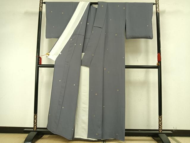 平和屋着物▽上質な小紋 単衣 総刺繍 丸文 正絹 逸品 AAAZ9364fy