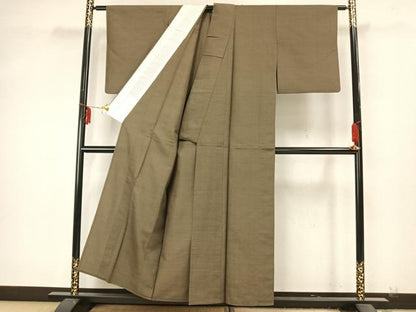 平和屋着物▽上質な紬 単衣 色無地 国防色 正絹 逸品 AAAZ9368fy