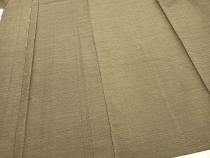 平和屋着物▽上質な紬 単衣 色無地 国防色 正絹 逸品 AAAZ9368fy