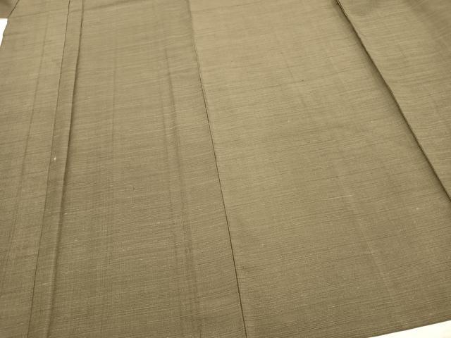平和屋着物▽上質な紬 単衣 色無地 国防色 正絹 逸品 AAAZ9368fy
